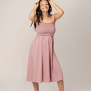 Kindred Bravely Taupe Smocked Nursing Dress Small Petite